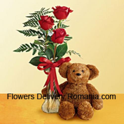 3 Rose Rosse con Orsacchiotto da 12 Pollici