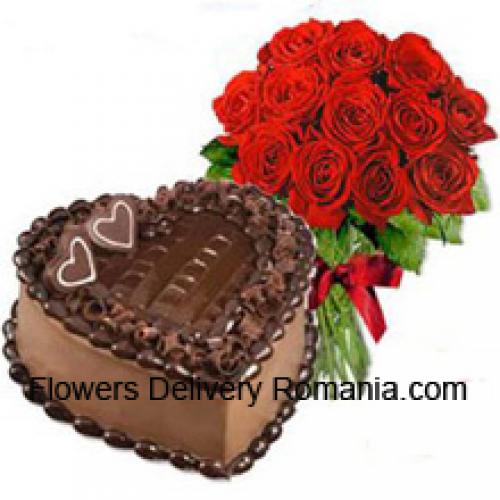 1 Kg Torta al Cioccolato con 11 Rose Rosse