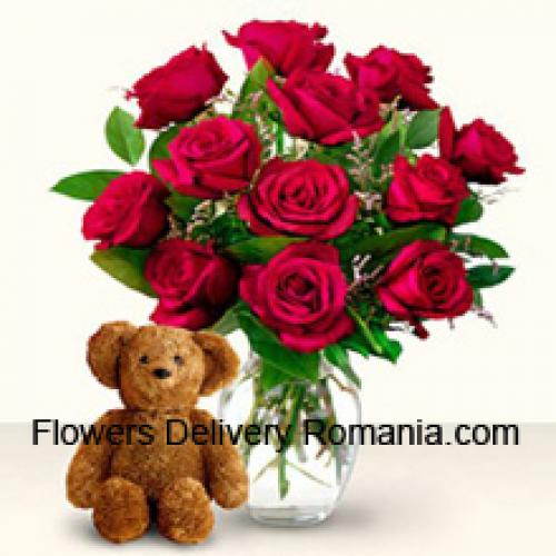 11 Rose Rosse con un carino orsacchiotto alto 12 pollici