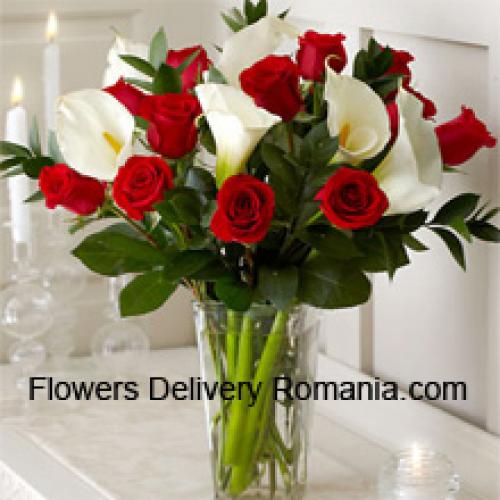 Elegant Red Roses and White Lilies