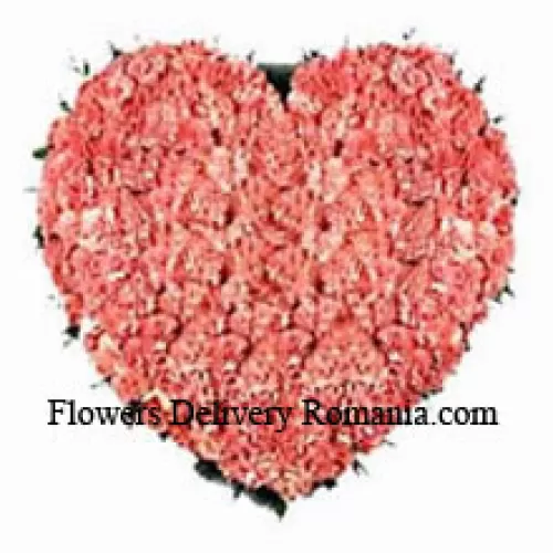 Hartvormige opstelling van 101 roze anjers