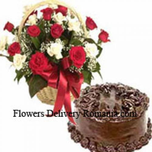 25 Rosas Mixtas con 1 Kg de Pastel de Chocolate