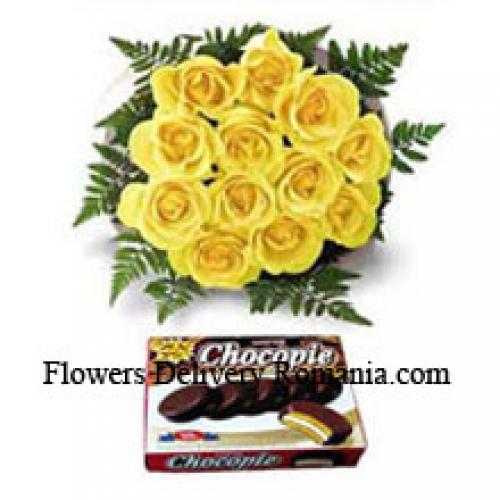 11 Hermosas Rosas Amarillas con Caja de Chocolate