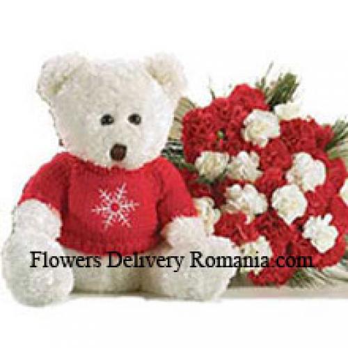 Roses and Carnations with Cuddly Teddy