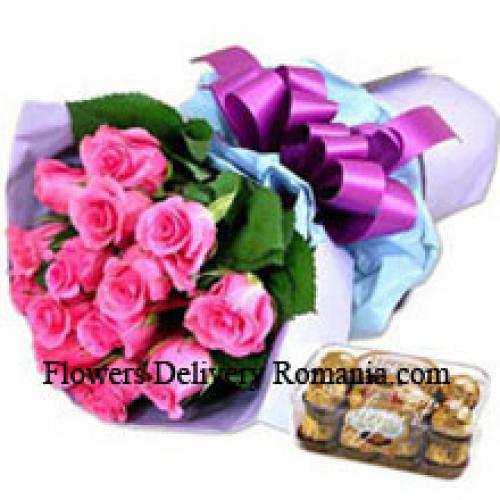 11 Rose Rosa con 16 Pz Ferrero Rochers Deliziosi