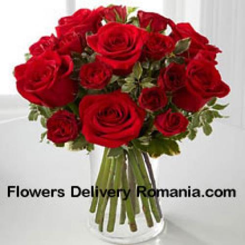 19 Lovely Red Roses in Vase