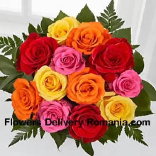 Букет из 11 смешанных цветных роз