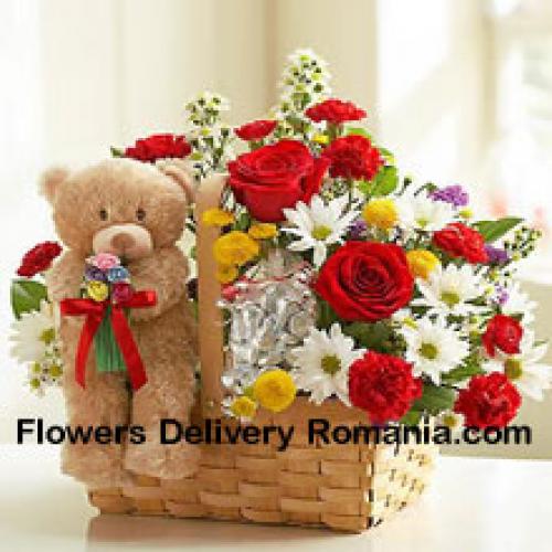 Schattige Assortiment Bloemen met Schattige Teddybeer