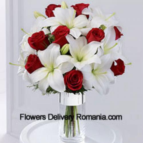 Roses and Lilies Greenish Arrangement