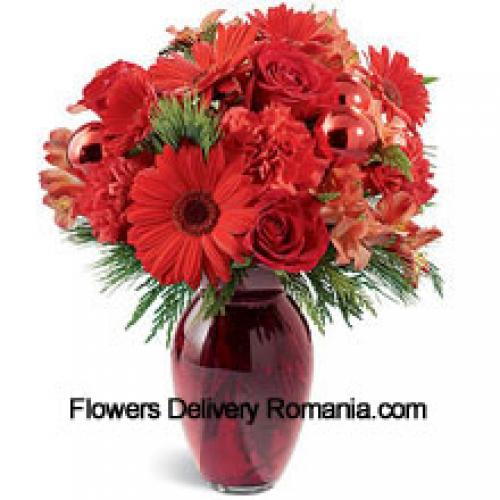 Lovely Red Carnations and Gerberas